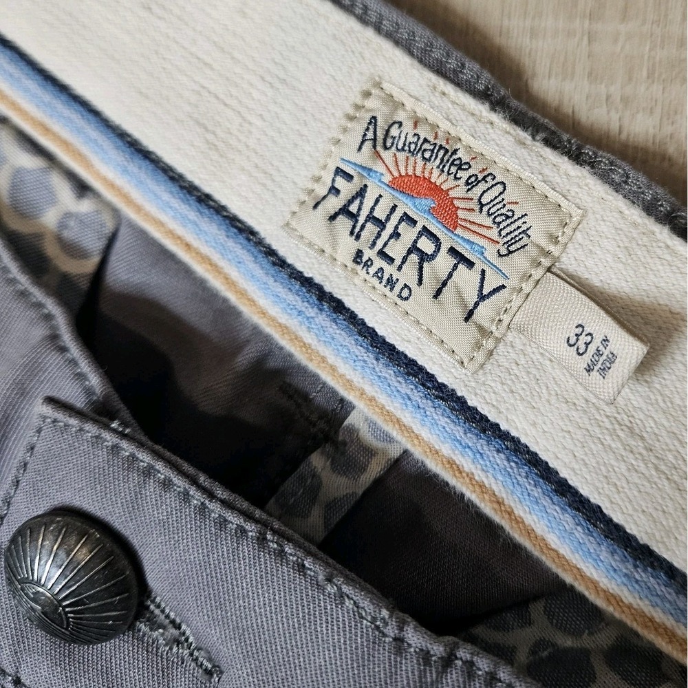Faherty Mens Chino Pants Organic Cotton Blend Size 33 Gray Stretch - Picture 2 of 9